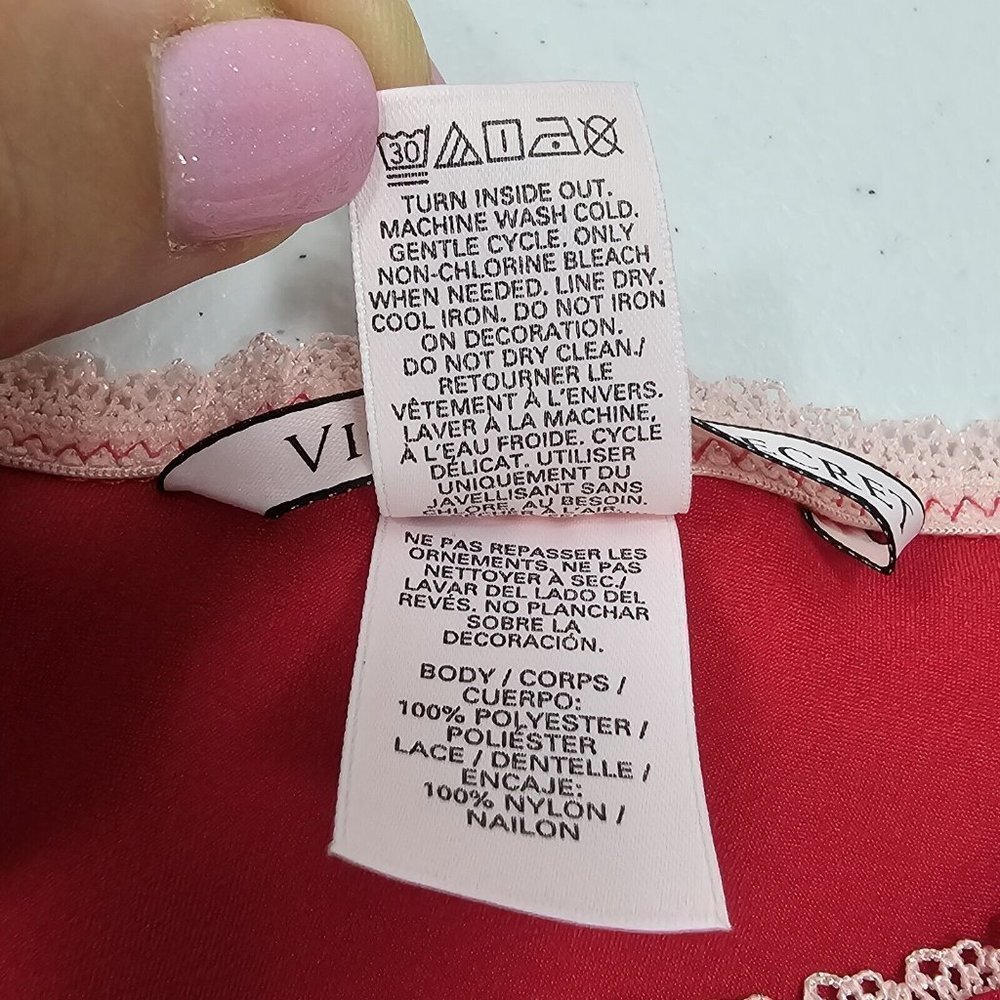 Victorias Secret Chemise Slip Dress Medium Red Babydoll Satin Lace Coquette Y2K - Picture 10 of 13